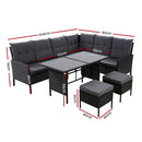 Outdoor Sofa Set Patio Furniture Lounge Setting Dining Chair Table Wicker Black