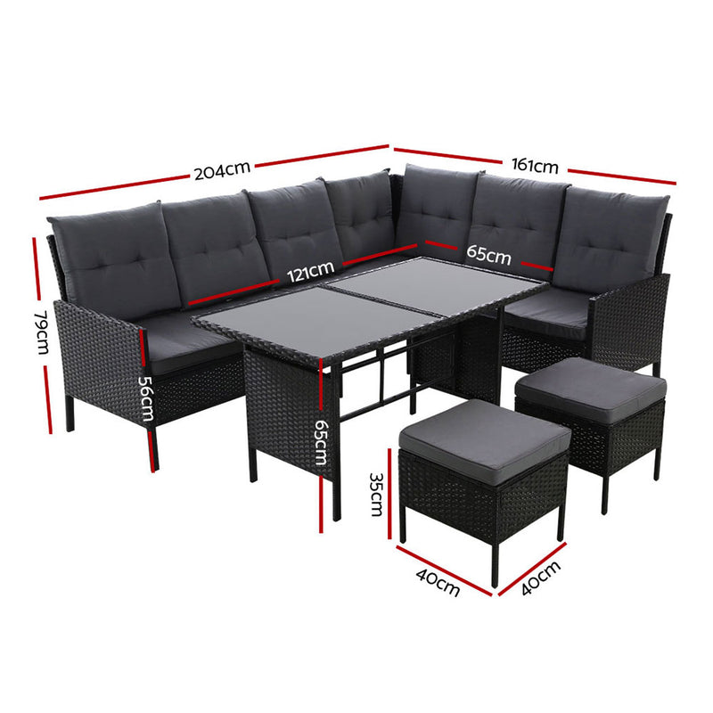 Outdoor Sofa Set Patio Furniture Lounge Setting Dining Chair Table Wicker Black