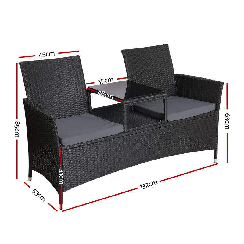 Outdoor Furniture Chair Bench Sofa Table 2 Seat Cushions Wicker Black