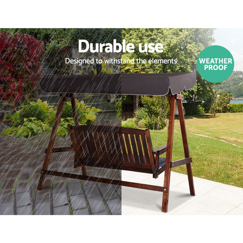 Wooden Swing Chair Garden Bench Canopy 3 Seater Outdoor Furniture
