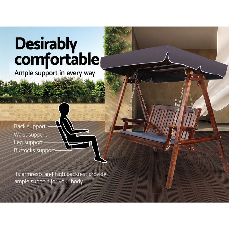 Wooden Swing Chair Garden Bench Canopy 3 Seater Outdoor Furniture
