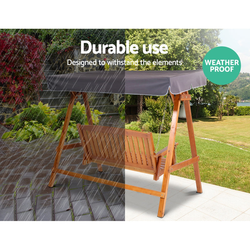 Wooden Swing Chair Garden Bench Canopy 3 Seater Outdoor Furniture