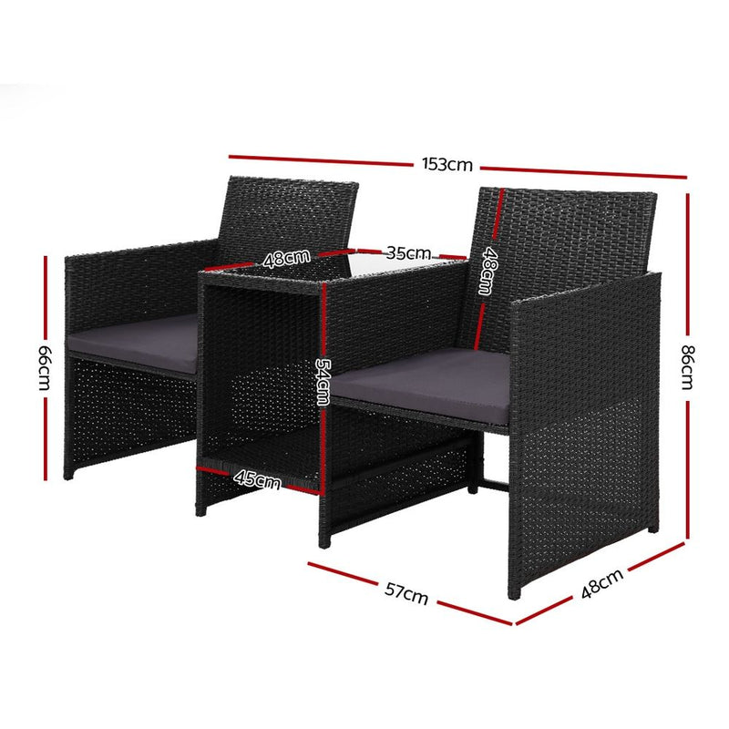Outdoor Setting Wicker Loveseat Birstro Set Patio Garden Furniture Black