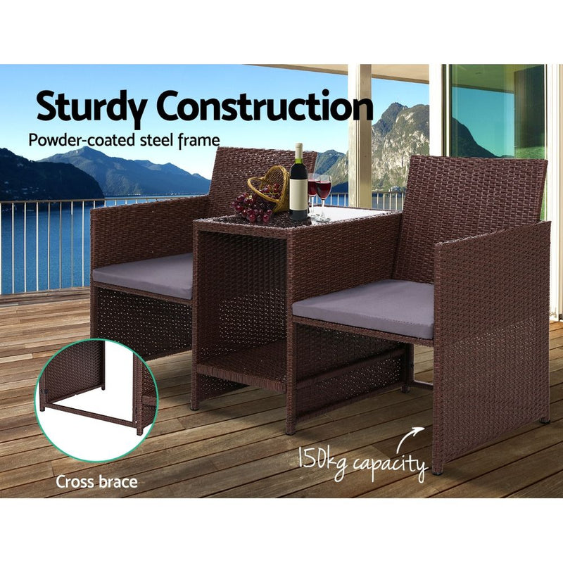Outdoor Setting Wicker Loveseat Birstro Set Patio Garden Furniture Brown