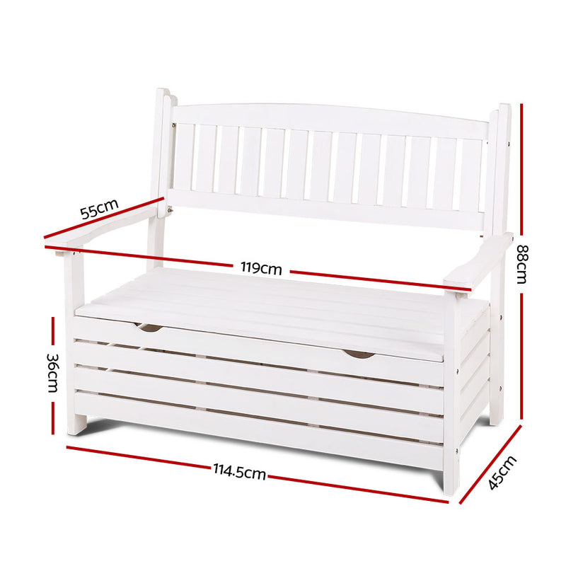 Outdoor Storage Bench Box Wooden Garden Chair 2 Seat Timber Furniture White