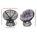 Papasan Chair and Side Table Set- Black