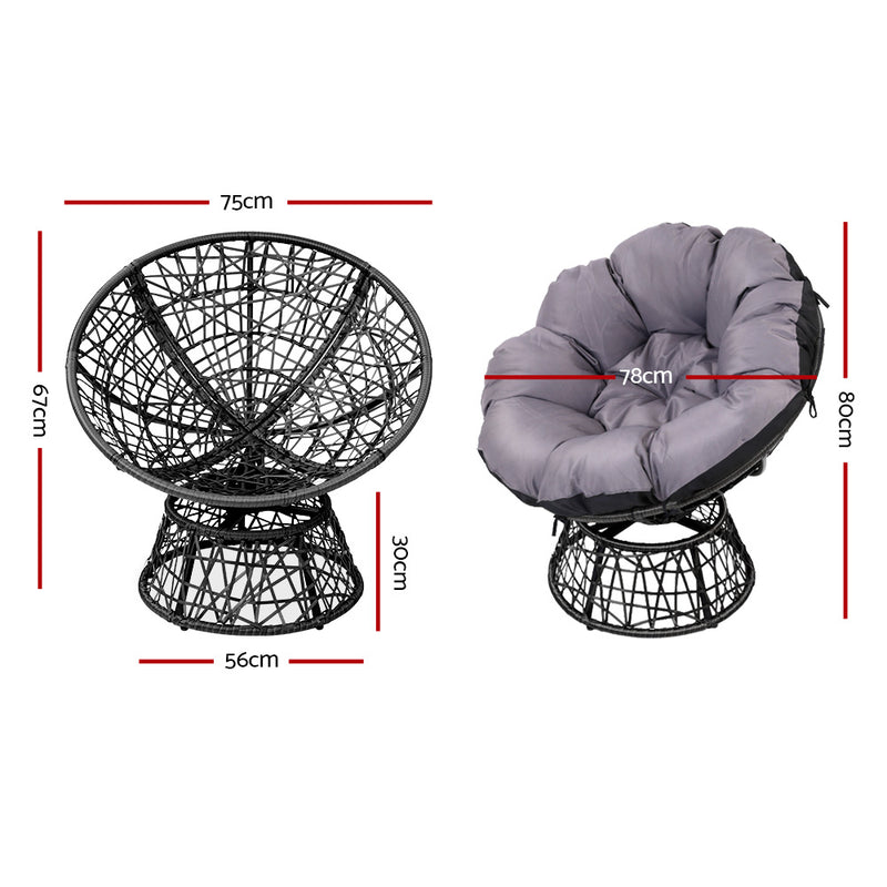 Papasan Chair and Side Table Set- Black