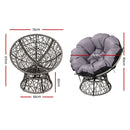 Papasan Chair and Side Table Set- Grey