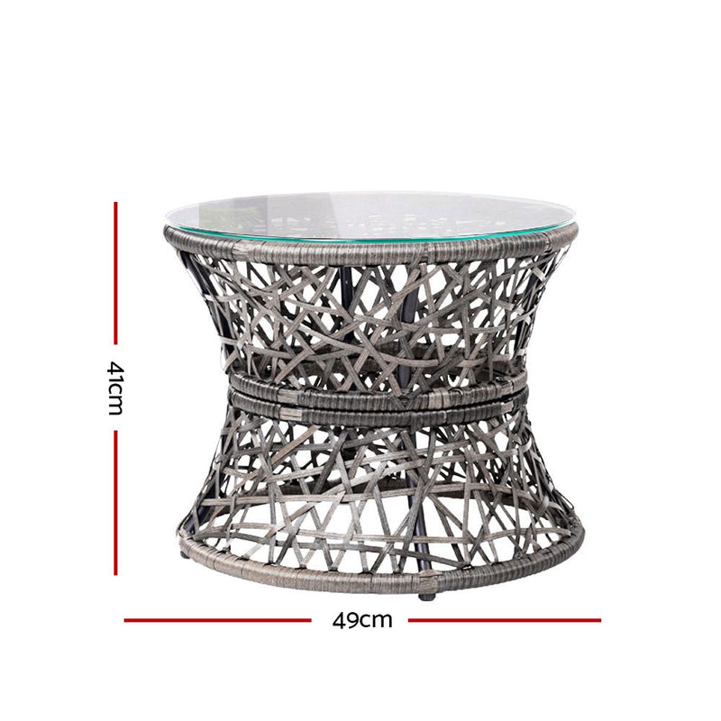 Papasan Chair and Side Table Set- Grey