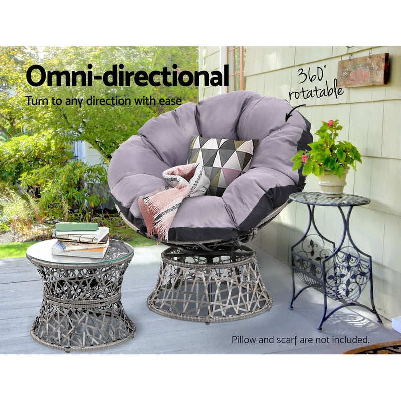 Papasan Chair and Side Table Set- Grey