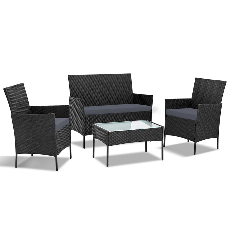 4-piece Wicker Outdoor Set - Black