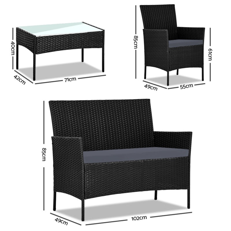 4-piece Wicker Outdoor Set - Black