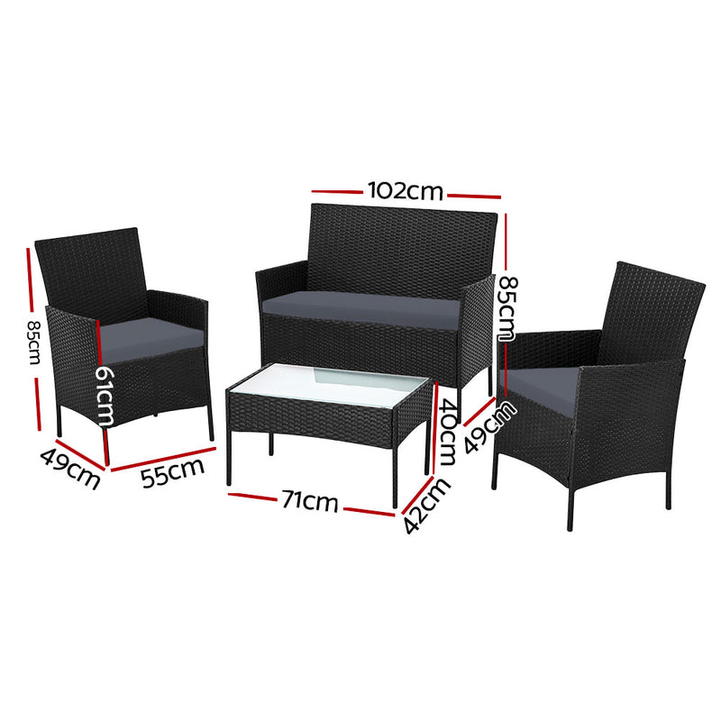 Garden Furniture Outdoor Lounge Setting Wicker Sofa Patio Storage Cover Black