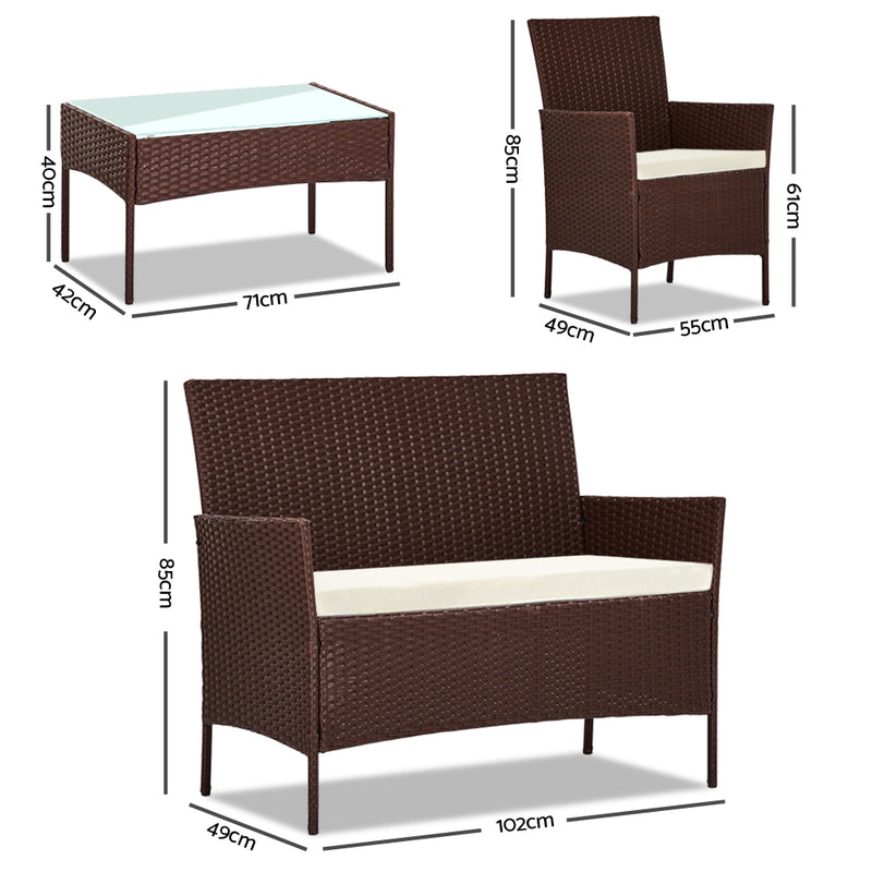 4-piece Wicker Outdoor Set - Brown