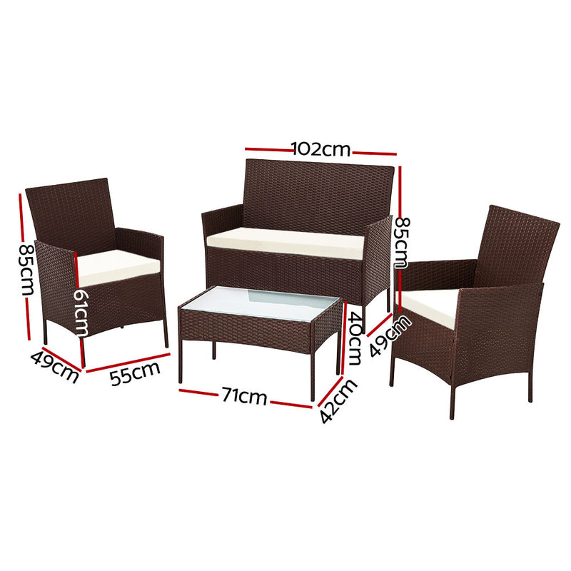 Garden Furniture Outdoor Lounge Setting Rattan Set Patio Storage Cover Brown