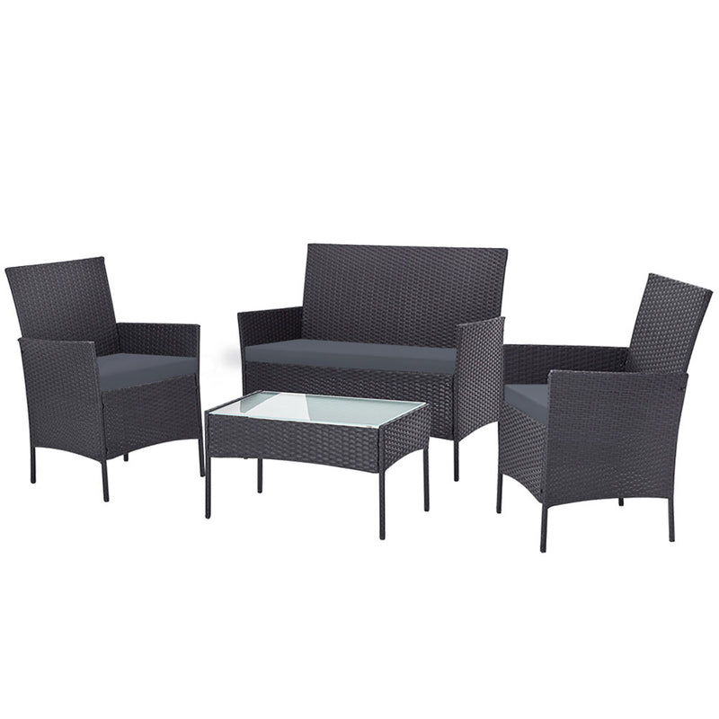Garden Furniture Outdoor Lounge Setting Wicker Sofa Patio Storage cover Grey