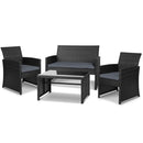 Set of 4 Outdoor Wicker Chairs & Table - Black
