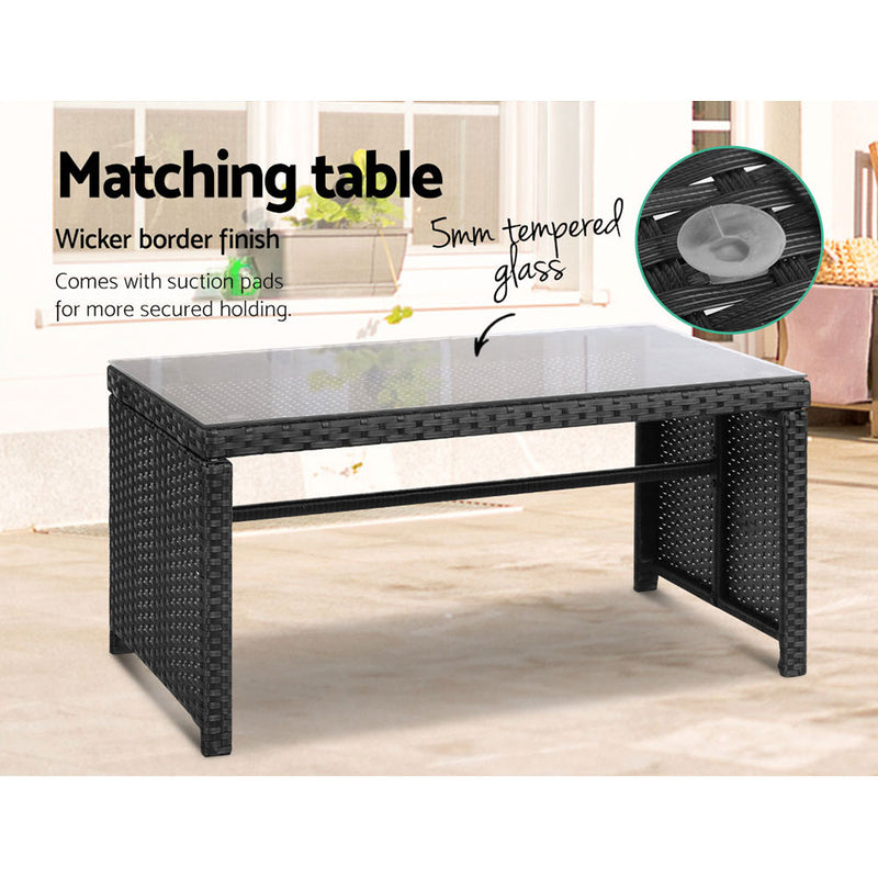 Set of 4 Outdoor Wicker Chairs & Table - Black