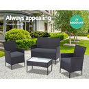 Set of 4 Outdoor Wicker Chairs & Table - Black