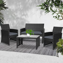Set of 4 Outdoor Wicker Chairs & Table - Black