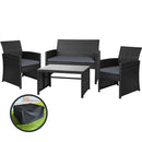 Garden Furniture Outdoor Lounge Setting Wicker Sofa Set Storage Cover Black
