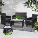 Garden Furniture Outdoor Lounge Setting Wicker Sofa Set Storage Cover Black