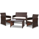 Set of 4 Outdoor Wicker Chairs & Table - Brown