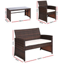 Set of 4 Outdoor Wicker Chairs & Table - Brown