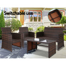 Set of 4 Outdoor Wicker Chairs & Table - Brown
