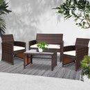 Set of 4 Outdoor Wicker Chairs & Table - Brown