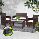 Garden Furniture Outdoor Lounge Setting Wicker Sofa Set Storage Cover Brown