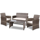 Set of 4 Outdoor Wicker Chairs & Table - Grey
