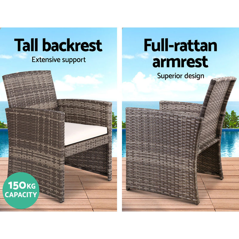 Set of 4 Outdoor Wicker Chairs & Table - Grey