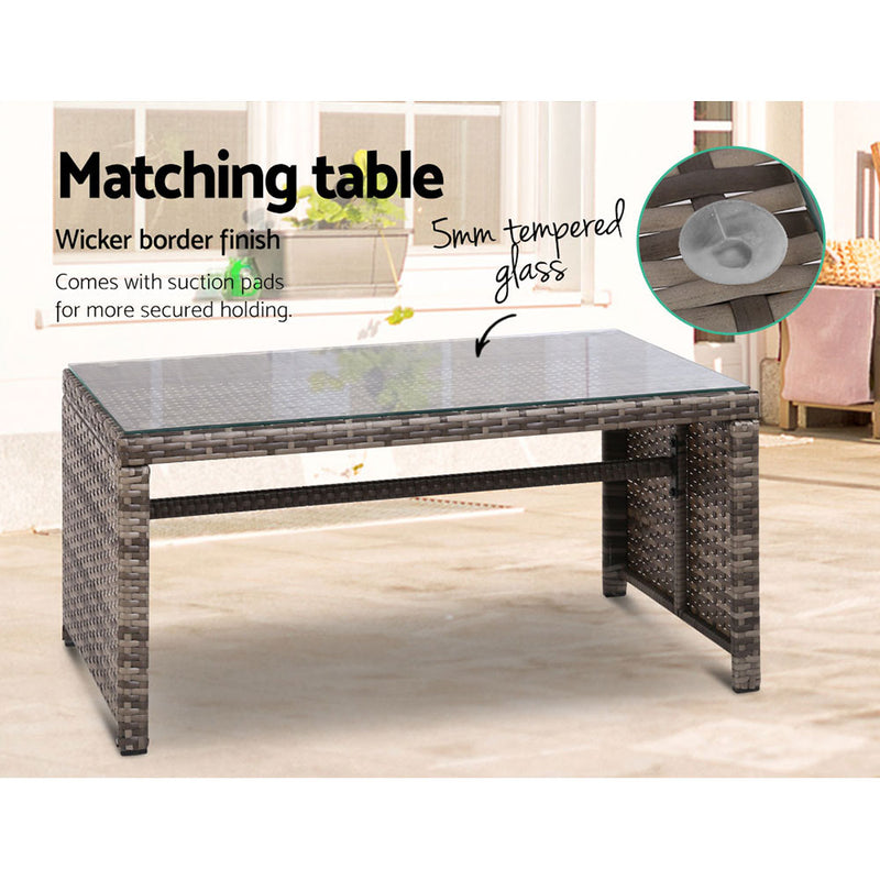 Set of 4 Outdoor Wicker Chairs & Table - Grey