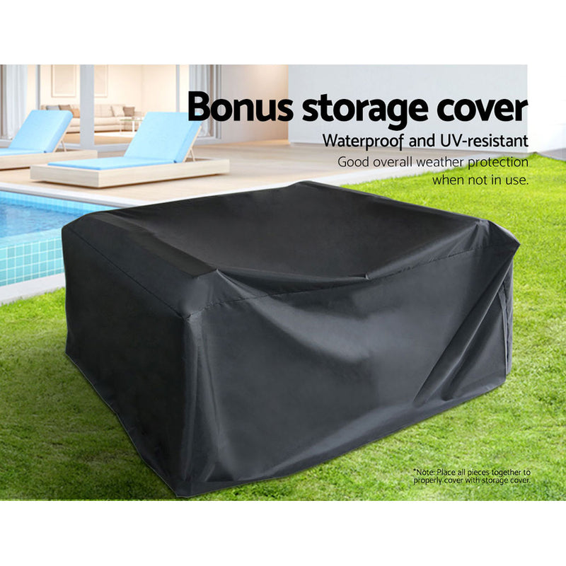 Garden Furniture Outdoor Lounge Setting Wicker Sofa Set Storage Cover Mixed Grey