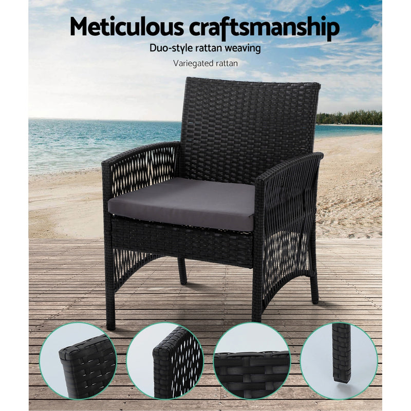 Outdoor Furniture Set Wicker Cushion 4pc Black