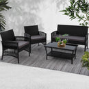 Outdoor Furniture Set Wicker Cushion 4pc Black