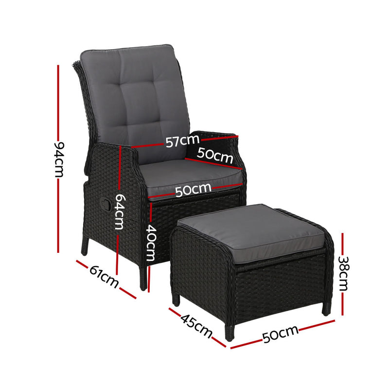 Set of 2 Recliner Chairs Sun lounge Outdoor Setting Patio Furniture Wicker Sofa