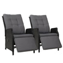 Set of 2 Recliner Chairs Sun lounge Outdoor Furniture Setting Patio Wicker Sofa Black