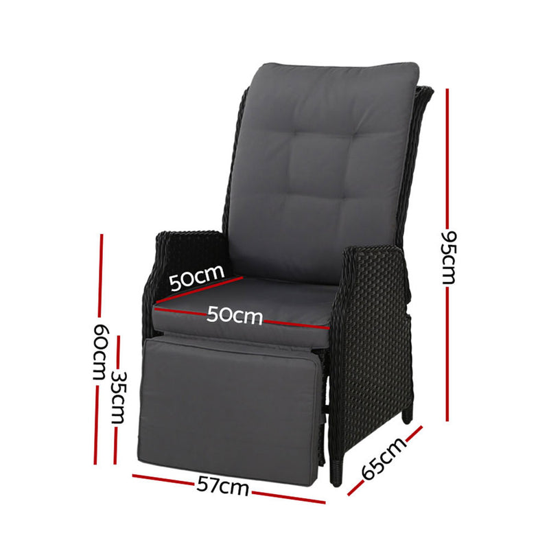 Set of 2 Recliner Chairs Sun lounge Outdoor Furniture Setting Patio Wicker Sofa Black