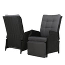Set of 2 Recliner Chairs Sun lounge Outdoor Furniture Setting Patio Wicker Sofa Black