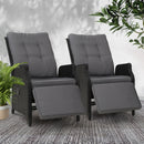 Set of 2 Recliner Chairs Sun lounge Outdoor Furniture Setting Patio Wicker Sofa Black