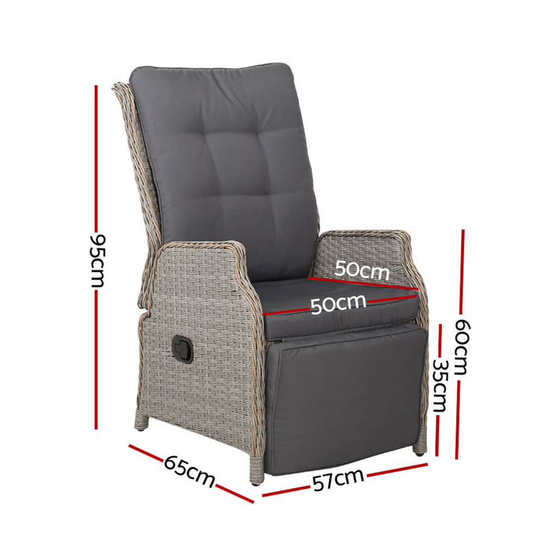 Set of 2 Recliner Chairs Sun lounge Outdoor Furniture Setting Patio Wicker Sofa Grey