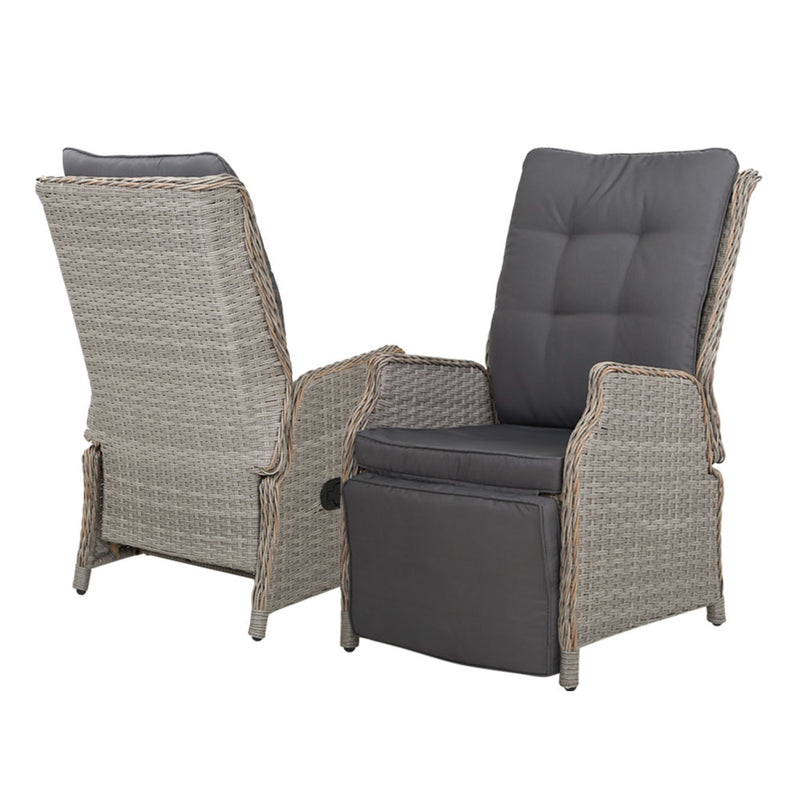 Set of 2 Recliner Chairs Sun lounge Outdoor Furniture Setting Patio Wicker Sofa Grey