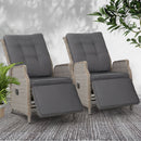 Set of 2 Recliner Chairs Sun lounge Outdoor Furniture Setting Patio Wicker Sofa Grey