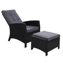 Sun lounge Recliner Chair Wicker Lounger Sofa Day Bed Outdoor Furniture Patio Garden Cushion Ottoman Black