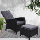 Sun lounge Recliner Chair Wicker Lounger Sofa Day Bed Outdoor Furniture Patio Garden Cushion Ottoman Black