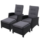 Set of 2 Sun lounge Recliner Chair Wicker Lounger Sofa Day Bed Outdoor Chairs Patio Furniture Garden Cushion Ottoman
