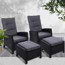 Set of 2 Sun lounge Recliner Chair Wicker Lounger Sofa Day Bed Outdoor Chairs Patio Furniture Garden Cushion Ottoman