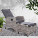 Sun lounge Recliner Chair Wicker Lounger Sofa Day Bed Outdoor Furniture Patio Garden Cushion Ottoman Grey